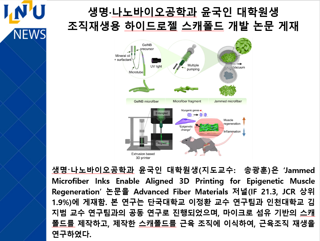 생명·나노바이오공학과 윤국인 대학원생  조직재생용 하이드로젤 스캐폴드 개발 논문 게재 대표이미지